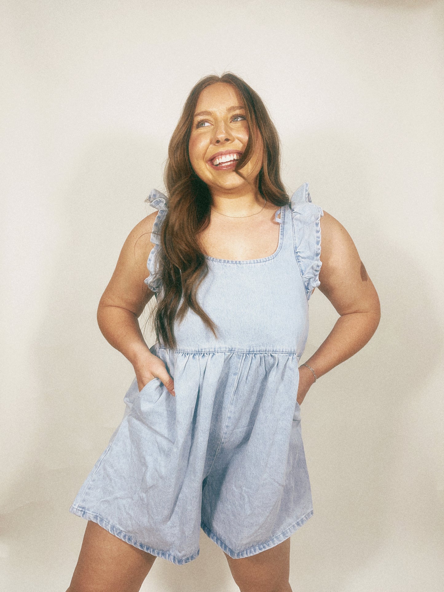 Katie Ruffle Denim Romper