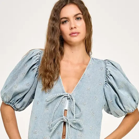 Denim Bow Top