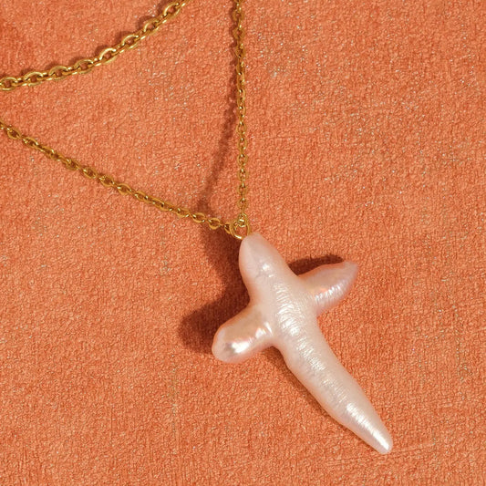 Aurise Pearl Cross Necklace