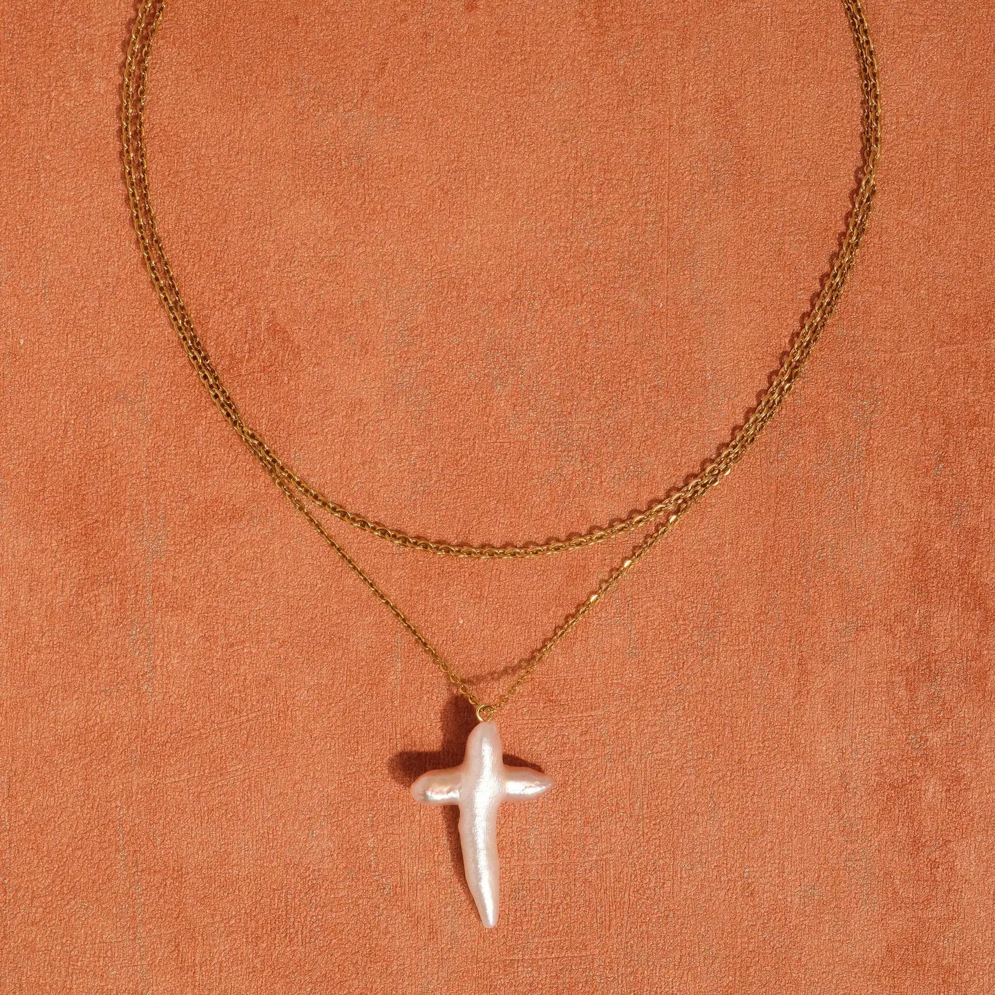 Aurise Pearl Cross Necklace